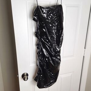 Black latex body con dress xs